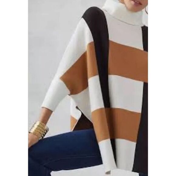 Anthropologie one size color block turtleneck sweater poncho - NWT - Picture 2 of 10